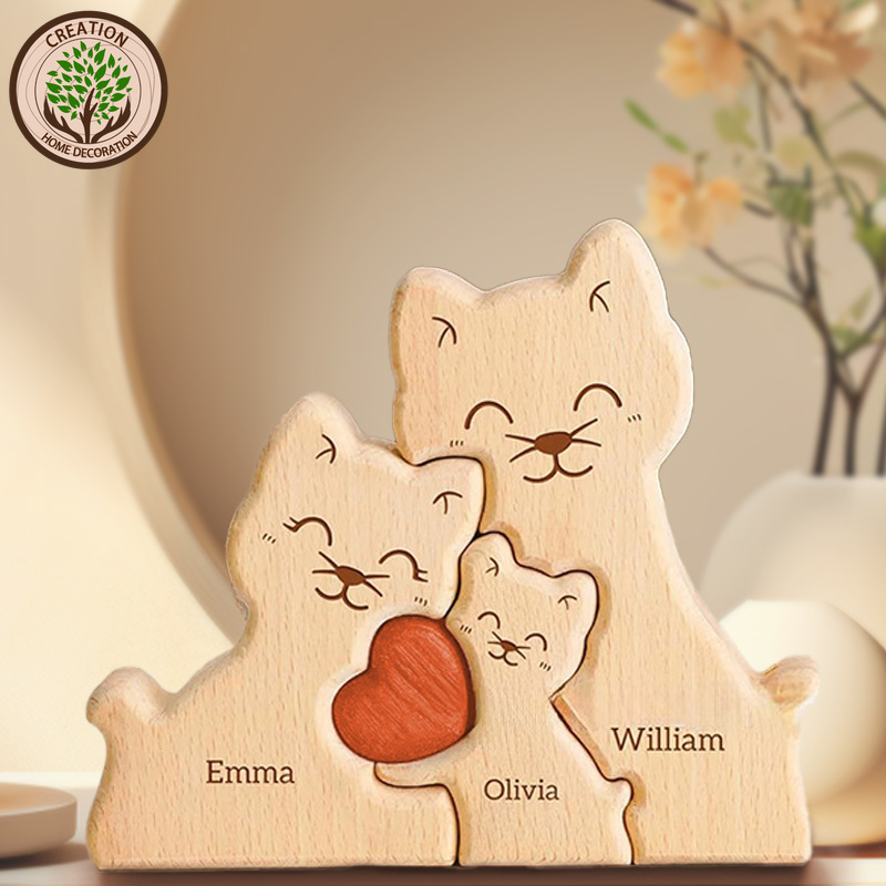 Art Craft 2 Year Olds - Puzzle d'art chat en bois, famille